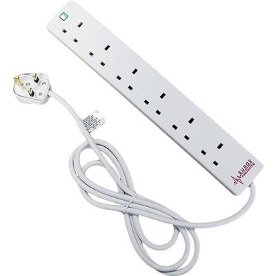 2m White 6 Way Surge Protected Power Block